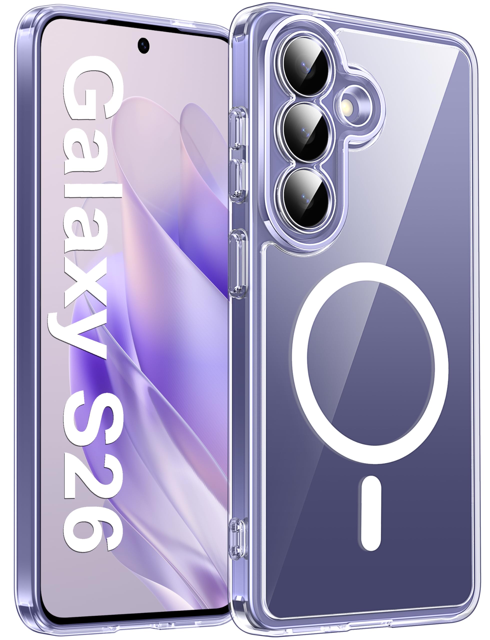 Natiiozie Magnetische Hülle für Samsung Galaxy S26 Hülle, Transparent | Kompatibel mit MagSafe, Militärgrad Stoßfeste Transluzent Matt PC-Rückseite Schutzhülle für Samsung Galaxy S26 Hülle