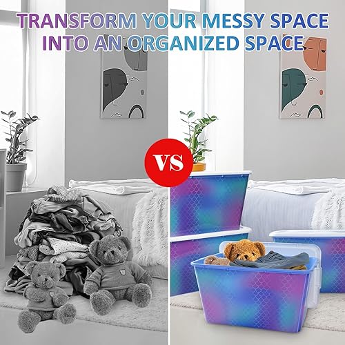 Miniatura 7 de Contenedores organizadores de almacenamiento con tapas, 4 unidades, cajas de contenedores resistentes de 58 cuartos de galón, contenedores de