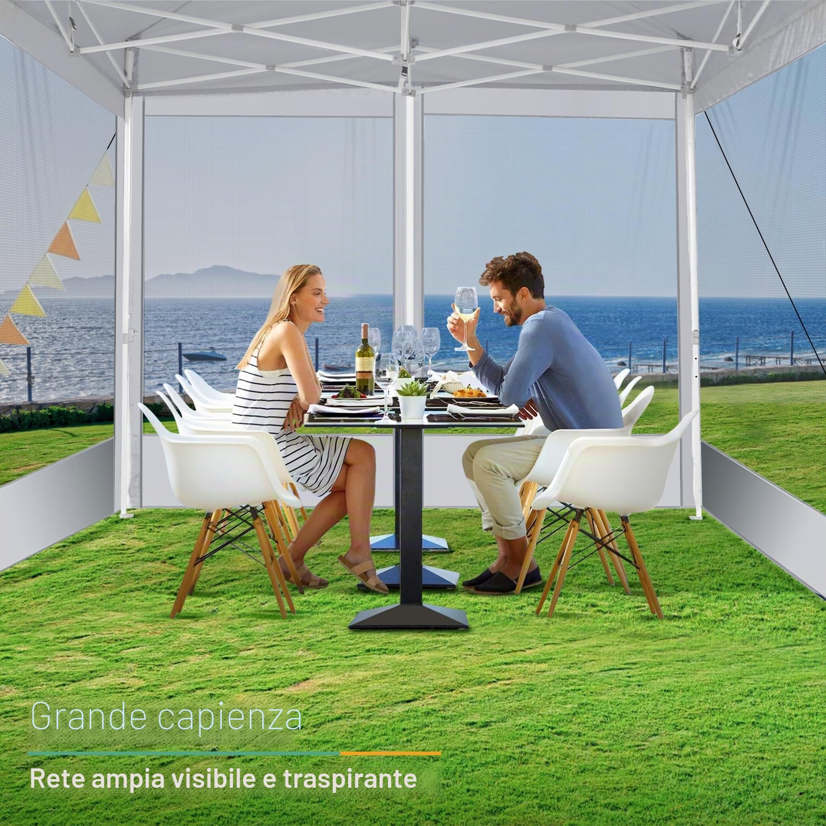 COBIZI Gazebo pieghevole 3x3 m con zanzariere, impermeabile e stabile | Protezione UV, altezza regolabile su 3 livelli, tessuto Oxford 420D, borsa inclusa