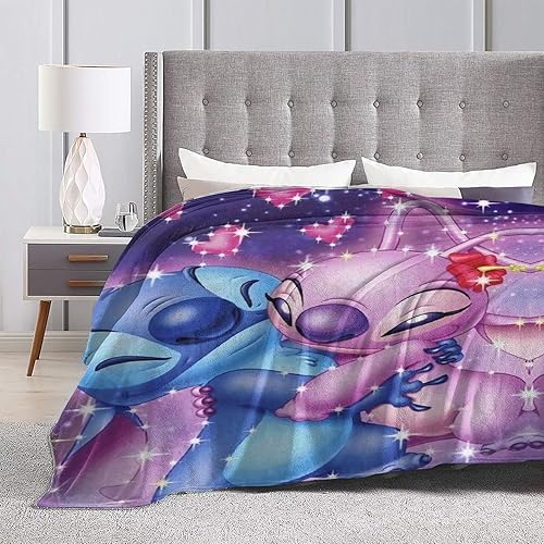 Miniatura 4 de WJJKVV Stitch and Angel - Manta de forro polar suave y acogedora, manta de franela de felpa, ligera y cálida, para niños y niñas, sofá cama, 50 x 40