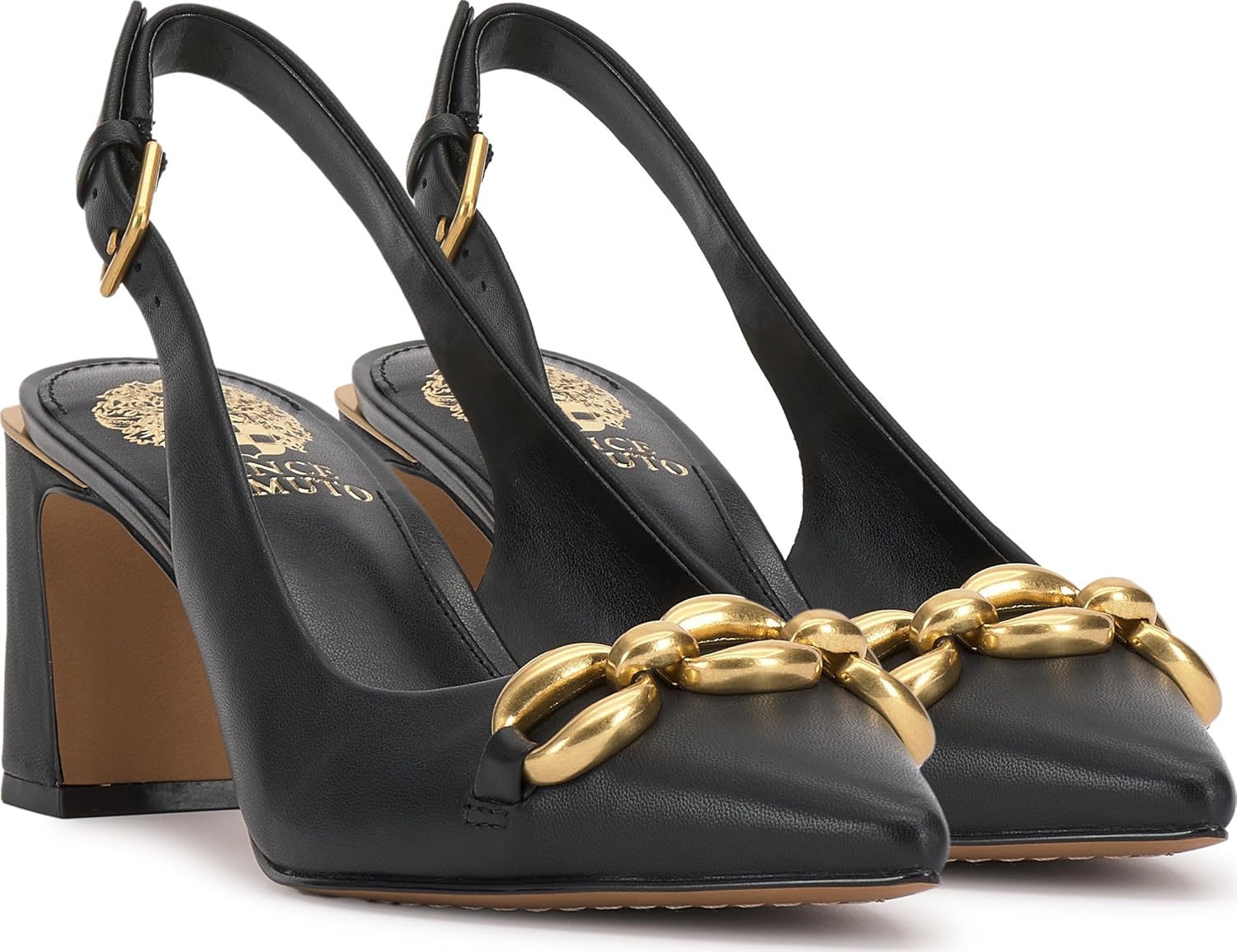 Vince Camuto Women's Hamden Chain Link Slingback Pump, Black, 7
