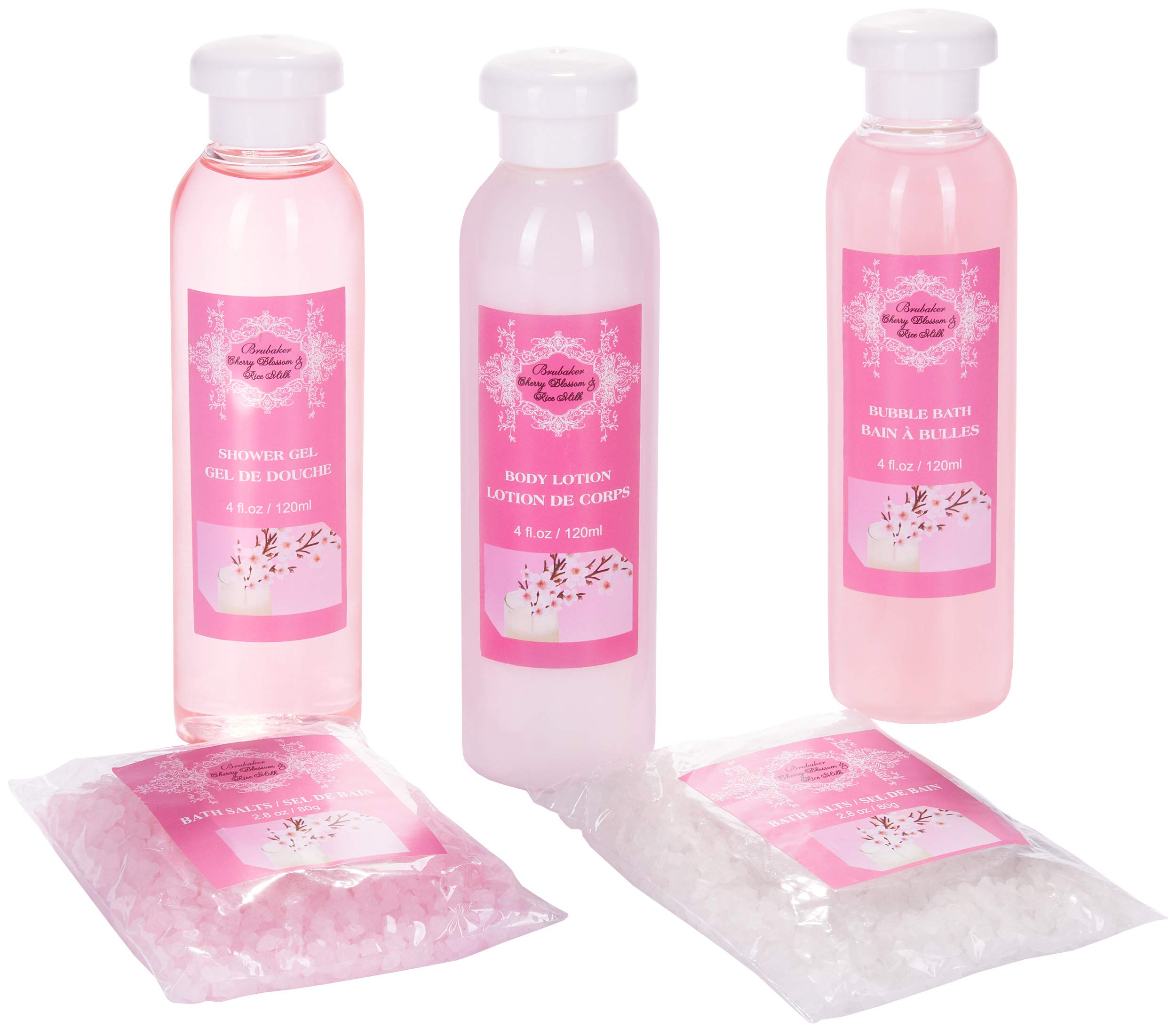 BRUBAKER Cosmetics Bath and Body Gift Set - Cherry Blossoms & Rice Milk - Vegan - Spa Gift in Wooden Cabinet - Vintage White (10 PCS.) - Image 4