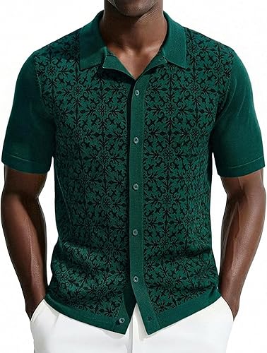 PJ PAUL JONES Mens 70S Vintage Polo Shirt Short Sleeve Knit Button Down Color Block Casual Shirts