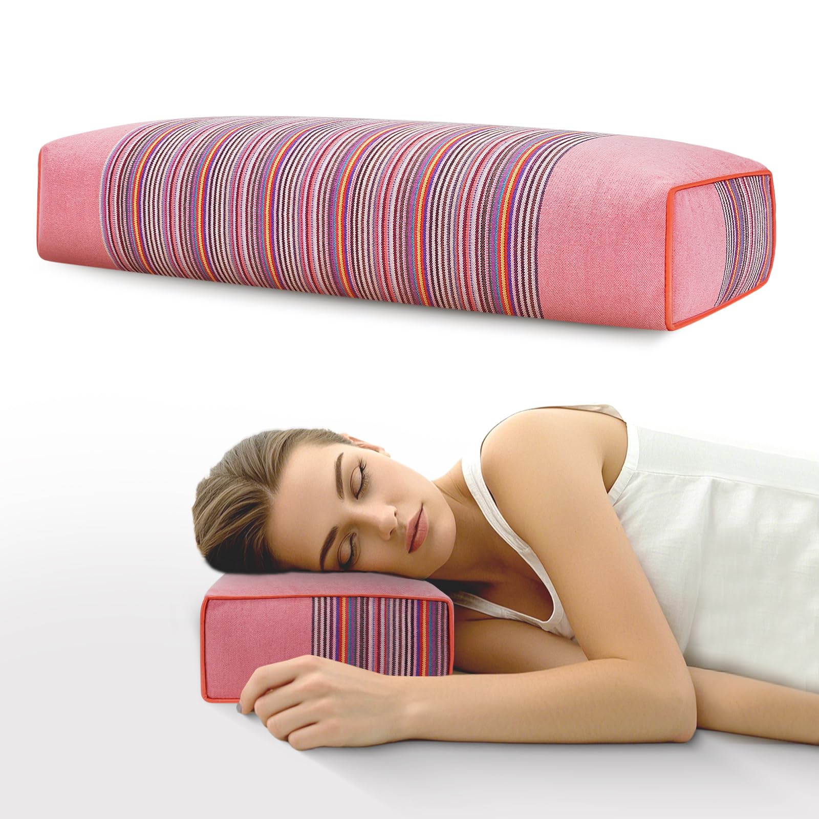 JOERRES Adjustable Organic Buckwheat Pillow for Neck Pain Relief - Natural Cooling Cervical Support Bed Pillow for Side & Back Sleepers with Night Sweats (21x8x4)(Pink)