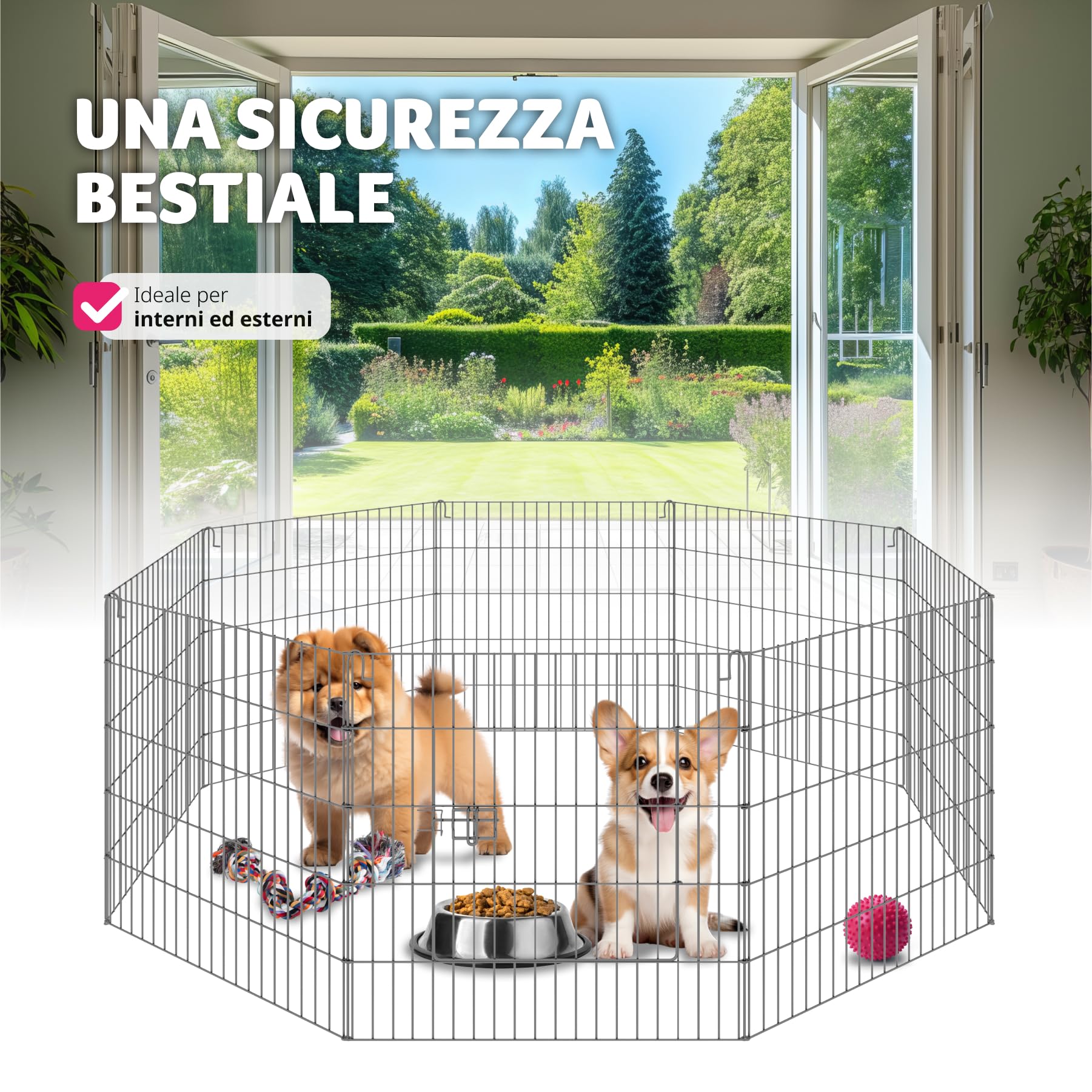 tectake® Recinto per Animali con Rete di Sicurezza, Grande Porta con Chiusura, Montaggio ad Incastro, Conservazione Salvaspazio, Protezione da Aperture Accidentali e Intrusi - Ø 145cm, Nero