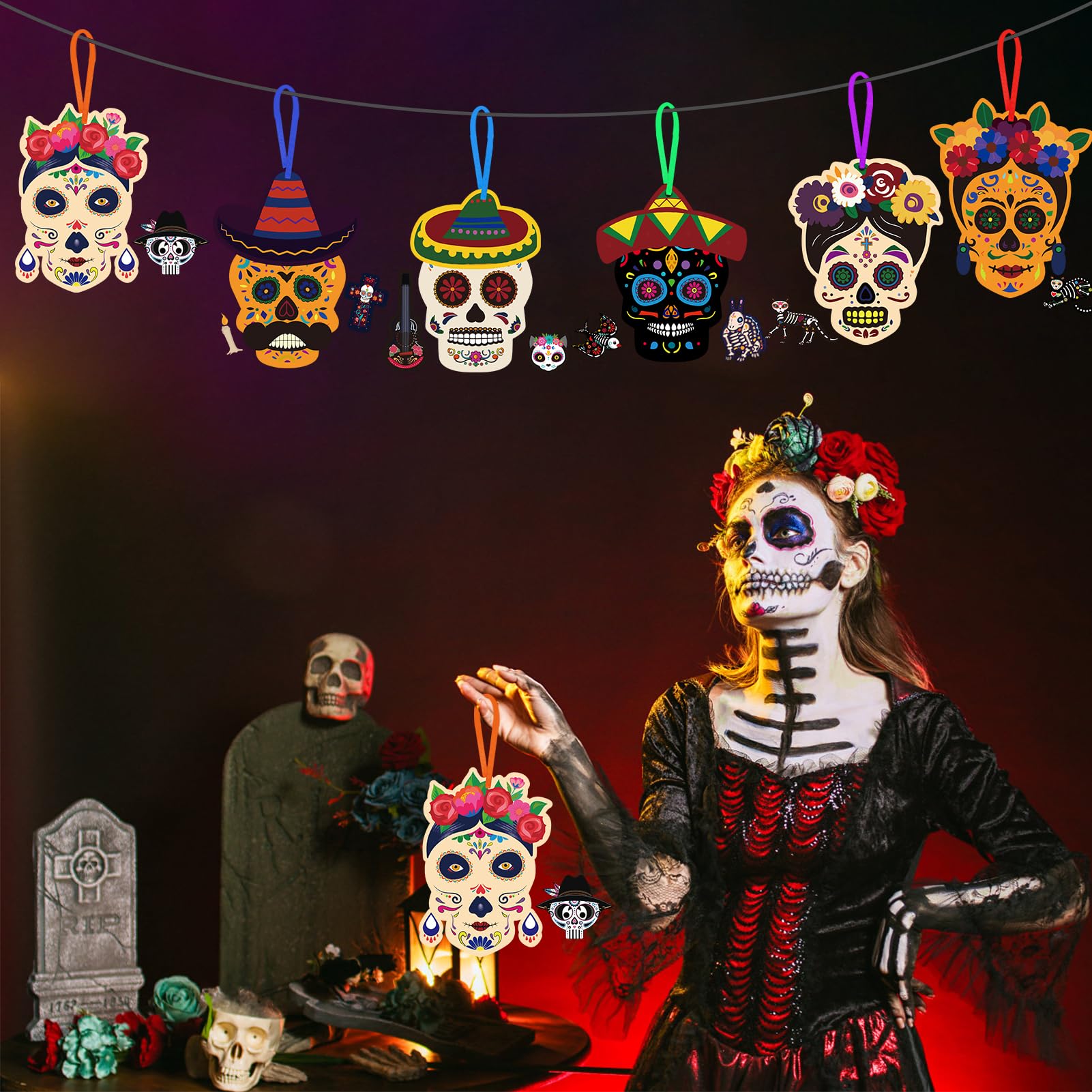 12PCS Day Of The Dead Ornaments-Dia De Los Muertos Jordan-186592
