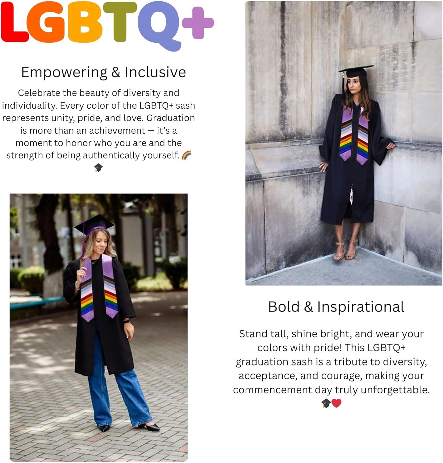 Lavender Graduation Stole with Daniel Quasar Progress Pride Flag – LGBTQ+ Graduation - Inclusive Pride Sash for Identity Celebration - Lavender Gay Pride Graduation