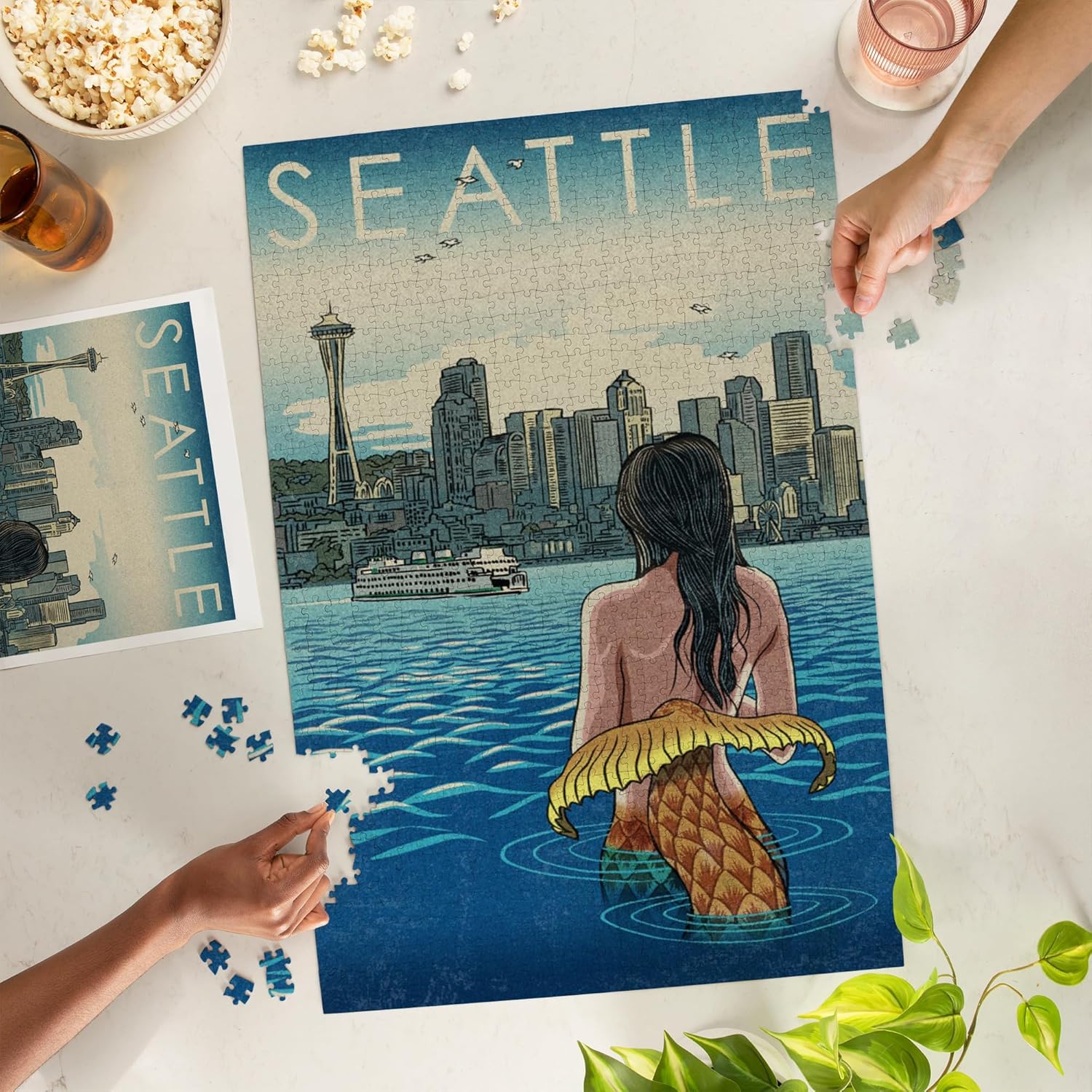 Lantern Press Seattle, Washington, Mermaid 1000 Piece Jigsaw Puzzle for Adults, Made in USA with Reference Poster