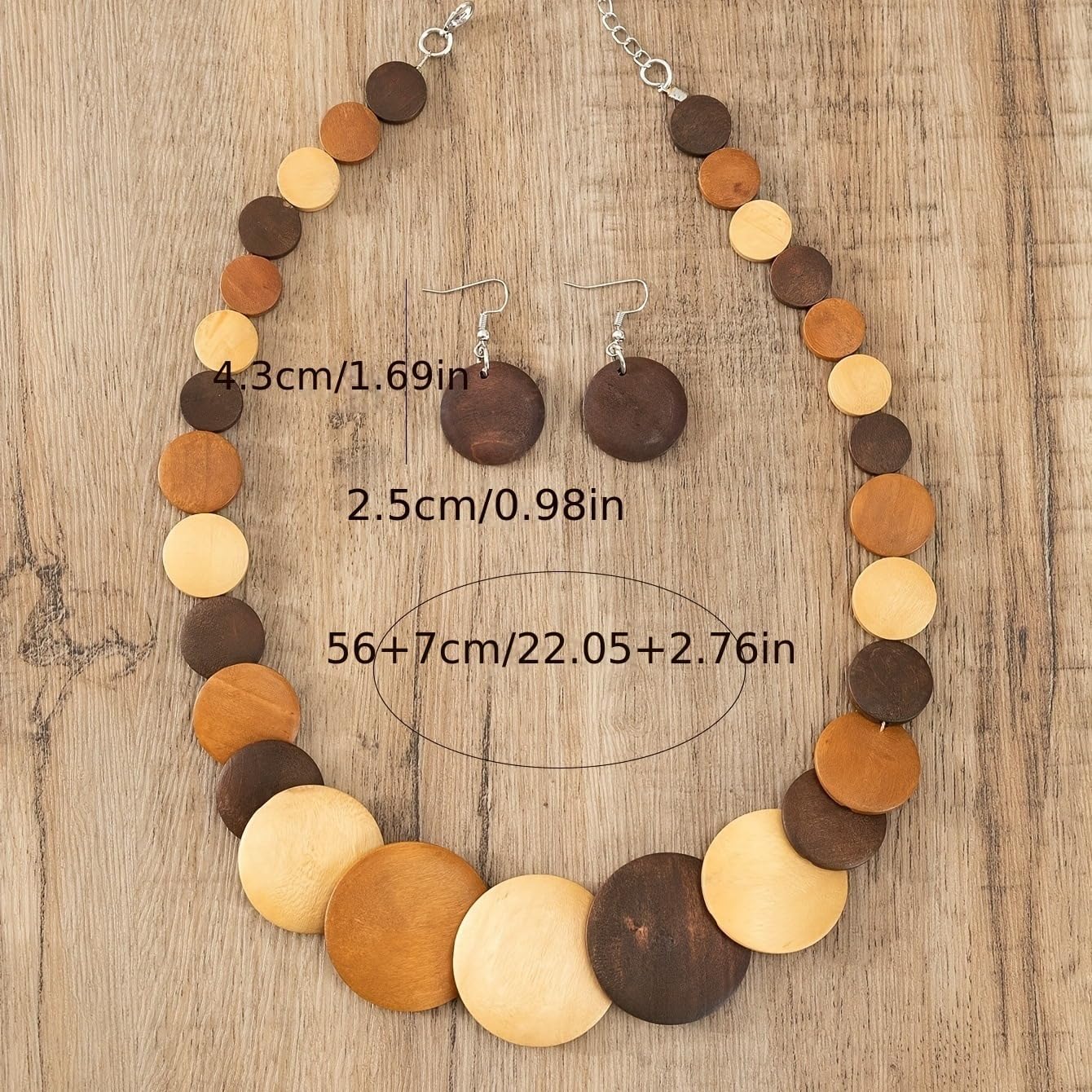 2/3Pc Bohemian Multicoloured Wooden Disc Bead Chunky Necklace Set Vintage Ethnic Tribal Clothing Accessories Unisex For Weddings And Vacation Jewellery - Image 2