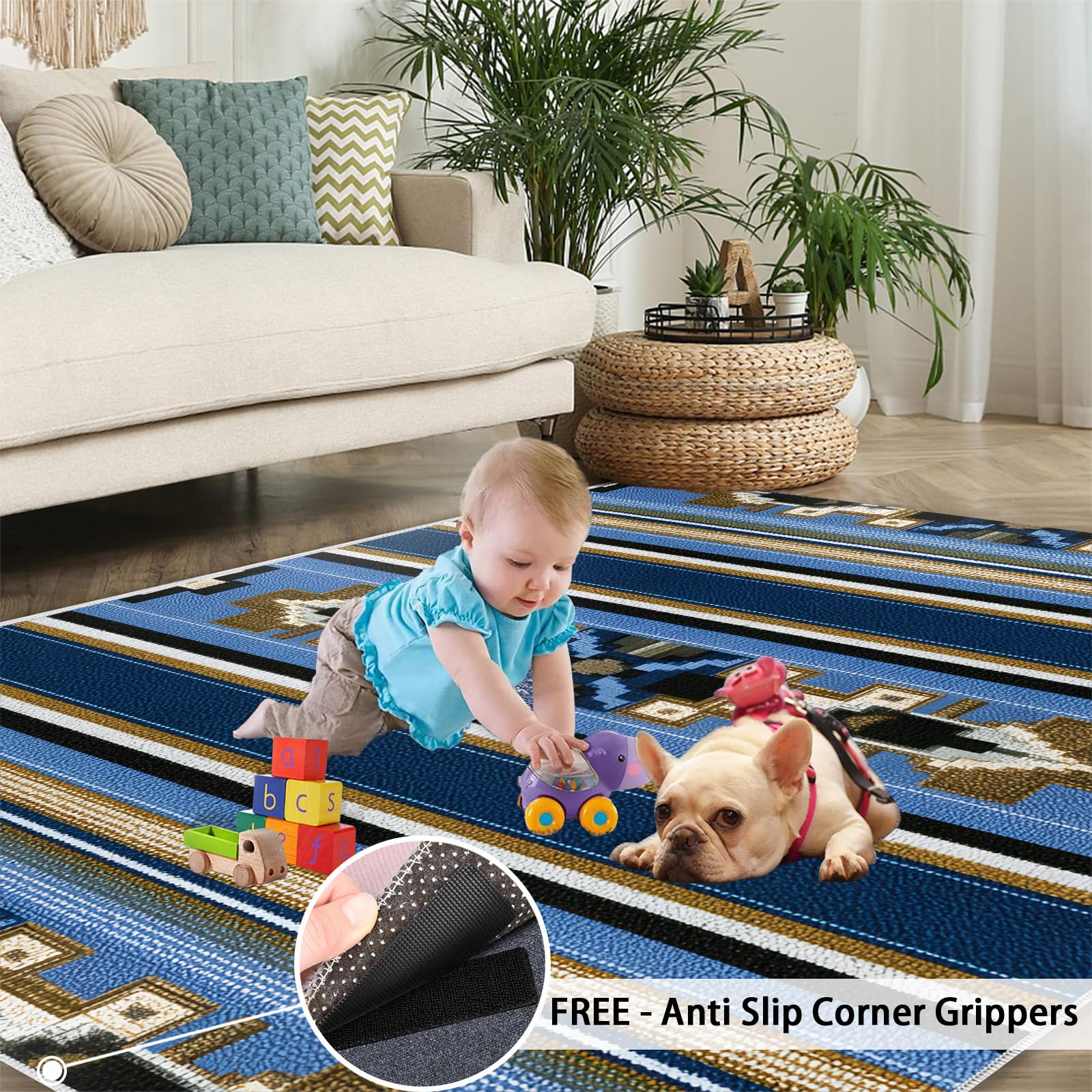 Tapis western pour chambre à coucher, tapis géométrique pour salon, tapis aztèque lavable, antidérapant, doux, à poils courts pour intérieur et décoration d'intérieur