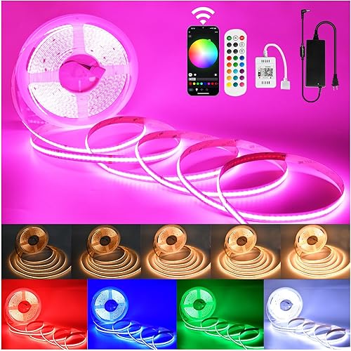 Miniatura 10 de INDARUN Tira de luz LED COB de 24 V, 32.8 pies, 5760 LED de 0.394 in de ancho, tira LED RGB inteligente con sincronización de música, luces que