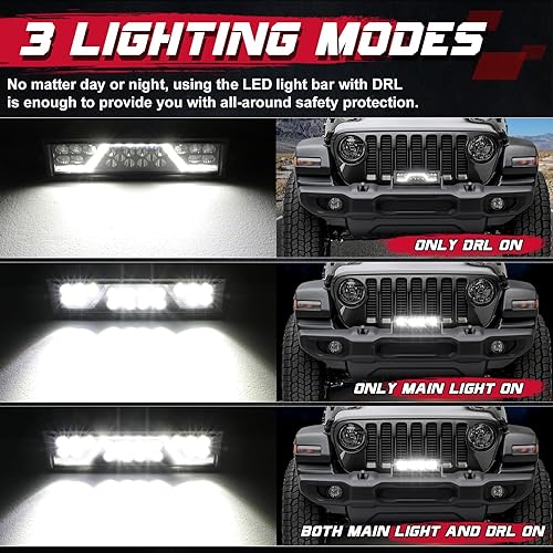 Miniatura 3 de OFFROADTOWN Barra de luz LED de 12 pulgadas con DRL ámbar para todo terreno, luz de parachoques, 3 modos de 120 W, luces de conducción antiniebla,