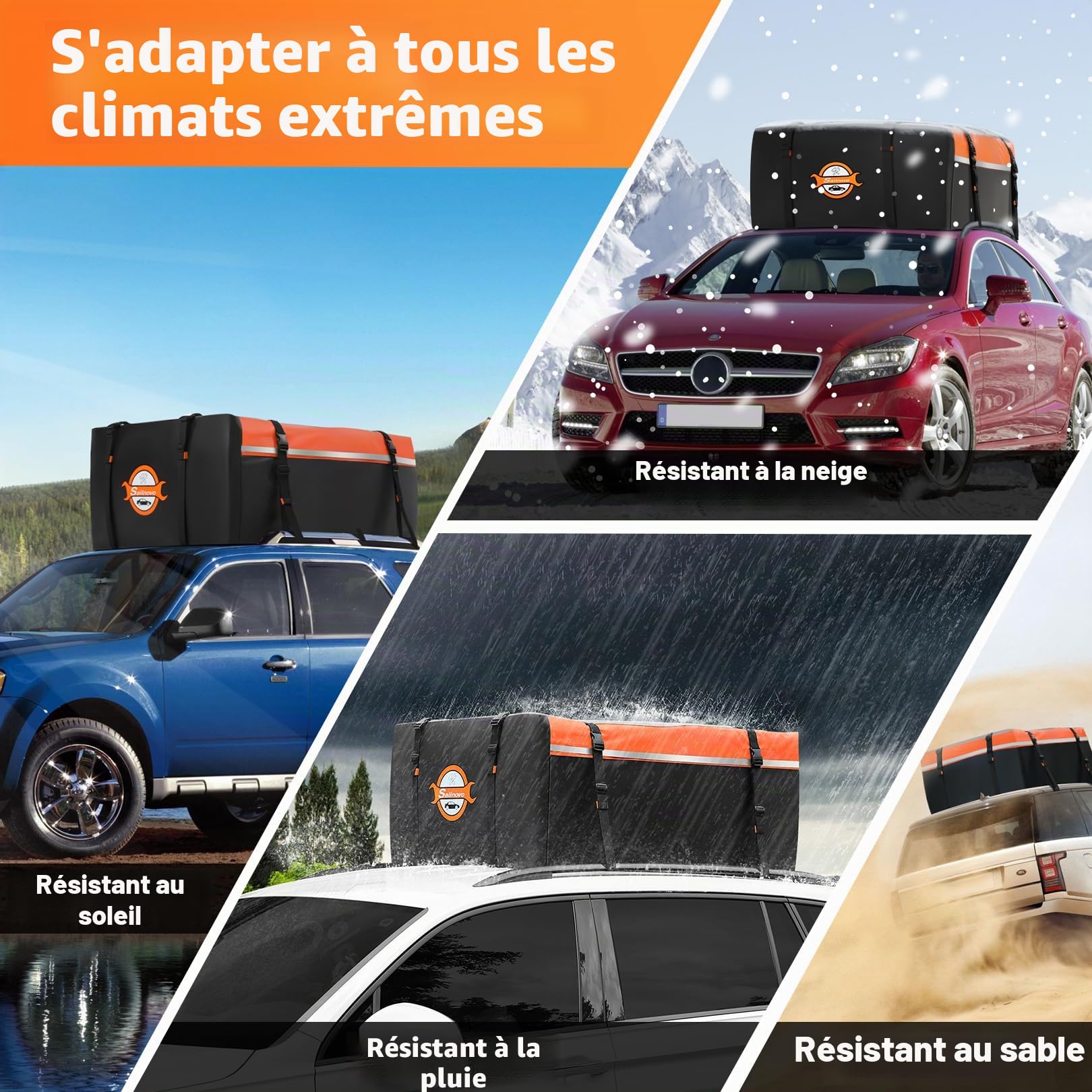 Sailnovo Coffre de Toit Voiture 425L Résistant, Sac de Toit Voiture Pliable