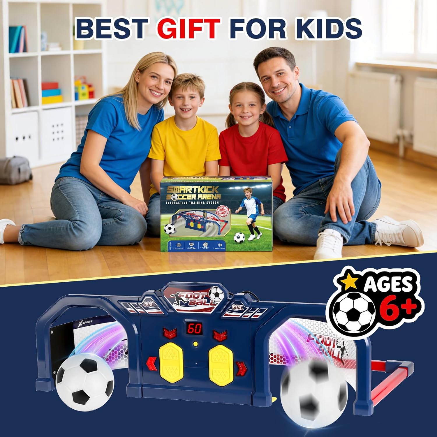 Soccer Trainer for Kids Indoor, Soccer Training Equipment with PU Ball & 3 Modes Auto-Scoring & Music, Improve Strength Agility Coordination, Sports & Soccer Toys Gifts for Boys Girls Ages 6-8-12+