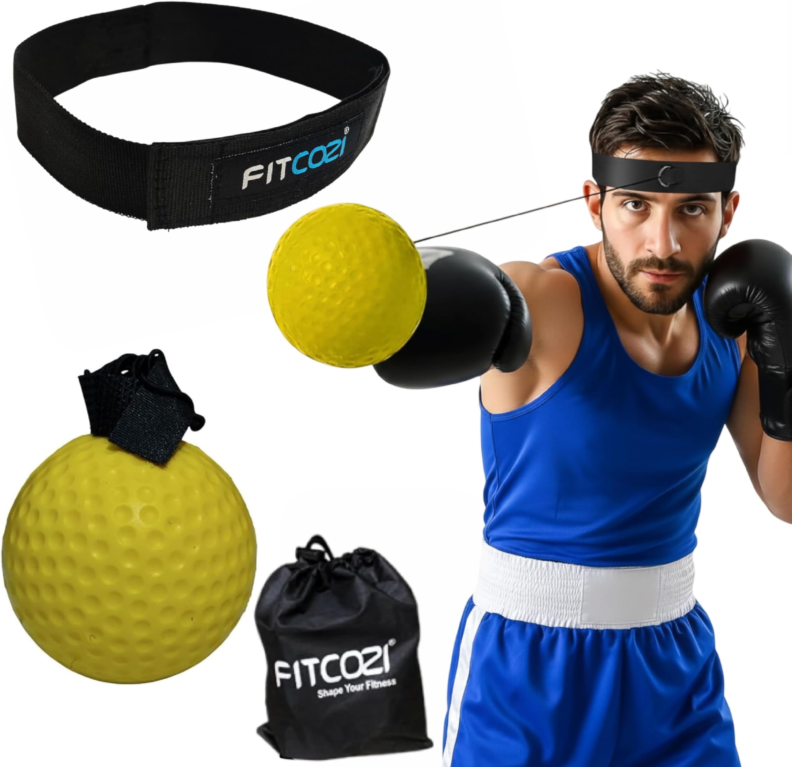 FITCOZI Boxing Reflex Ball Headband Punching Ball Eye Coordination Training Boxing Equipment for Training for Home Gym Boxing Speed Ball (Yellow)