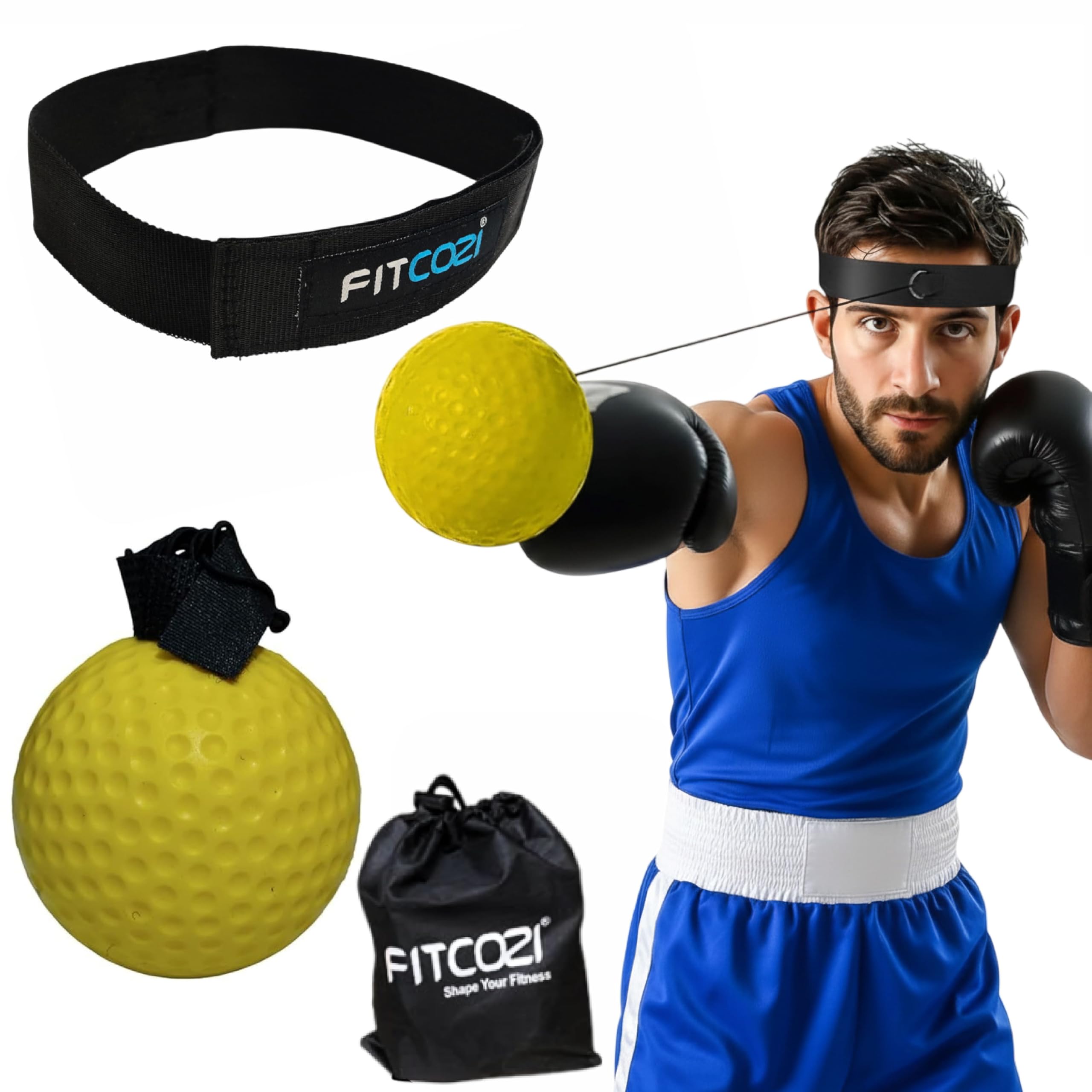 FITCOZI Boxing Reflex Ball Headband Punching Ball Eye Coordination Training Boxing Equipment for Training for Home Gym Boxing Speed Ball (Yellow)