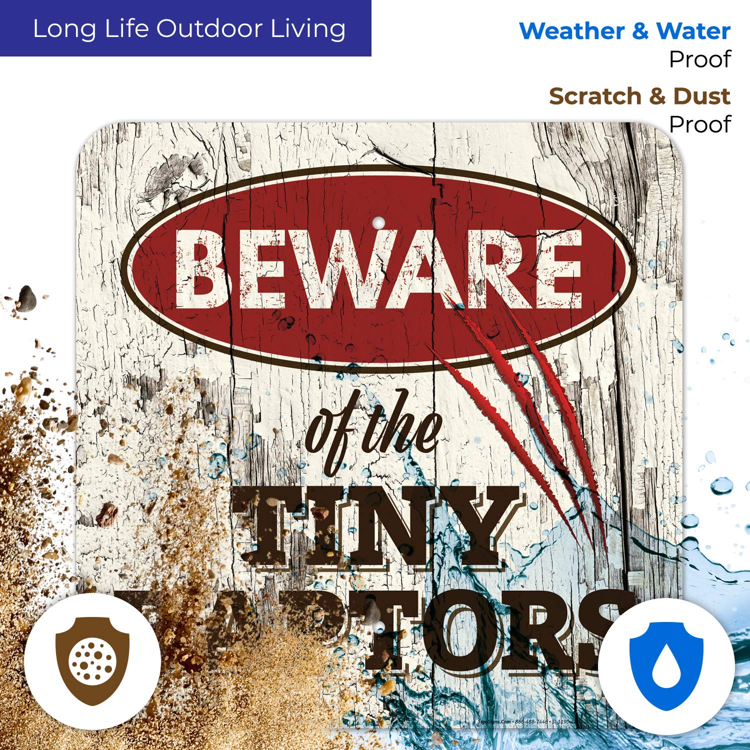 Beware of The Tiny Raptors Sign, 18x18 Inches, Rust Free .063 Aluminum, Fade Resistant, Indoor/Outdoor Use, Made in USA