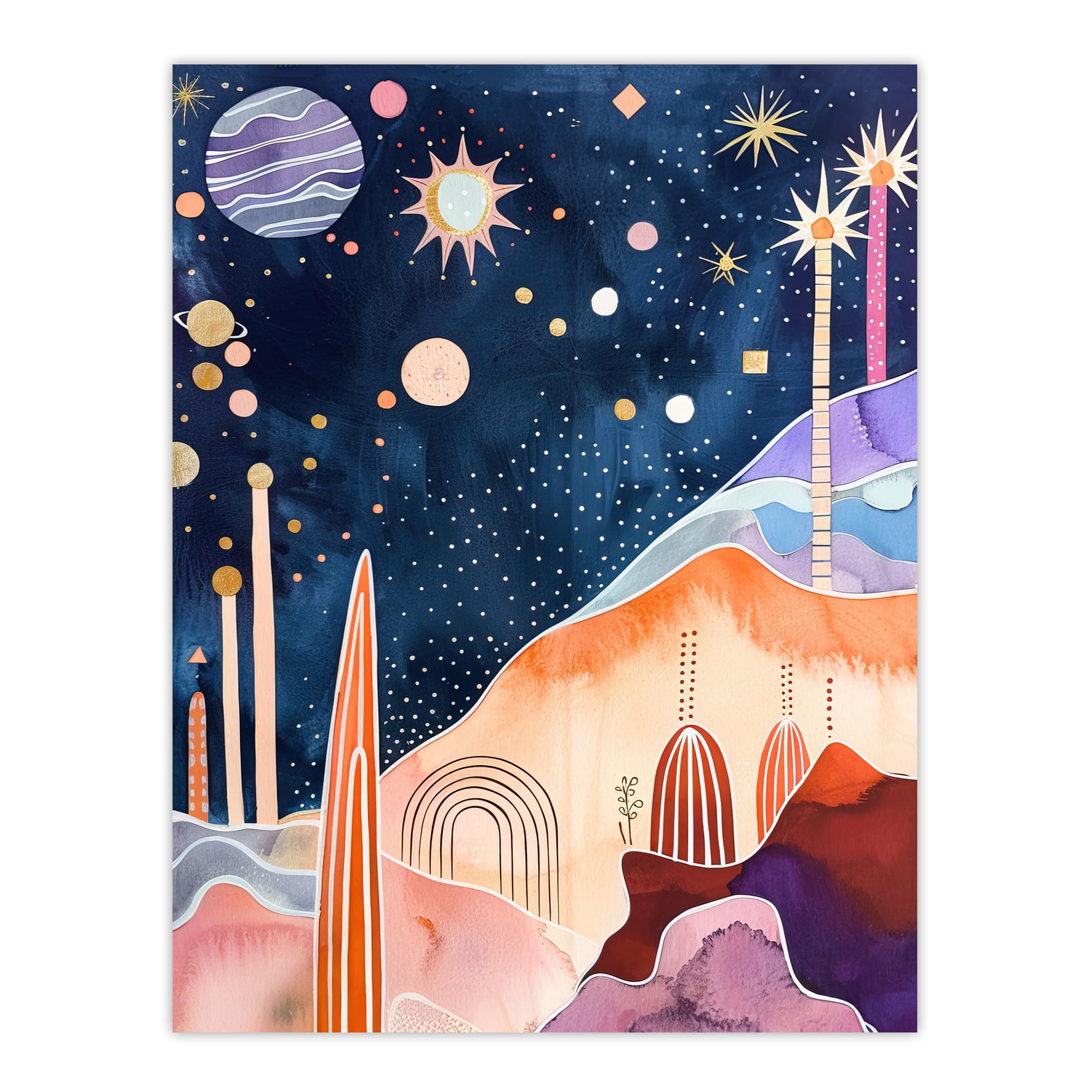 Artery8 Abstract Boho Space Landscape Wall Art Print W18" x H24"