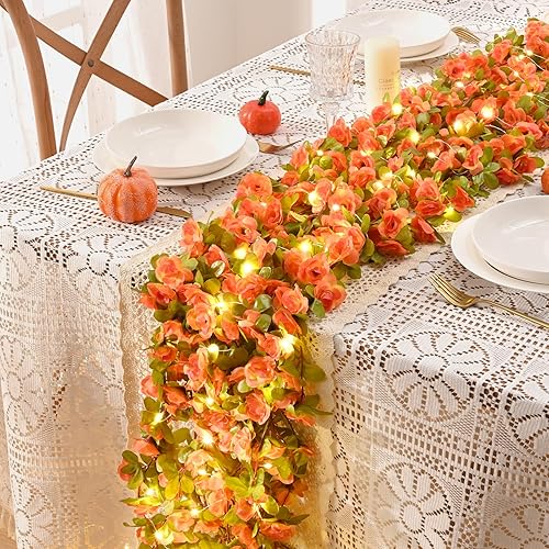 Miniatura 4 de BLEUM CADE 5 guirnaldas de flores artificiales de 41 pies con cadena de luces de 32.8 pies, lindas flores colgantes falsas para decoración de bodas,