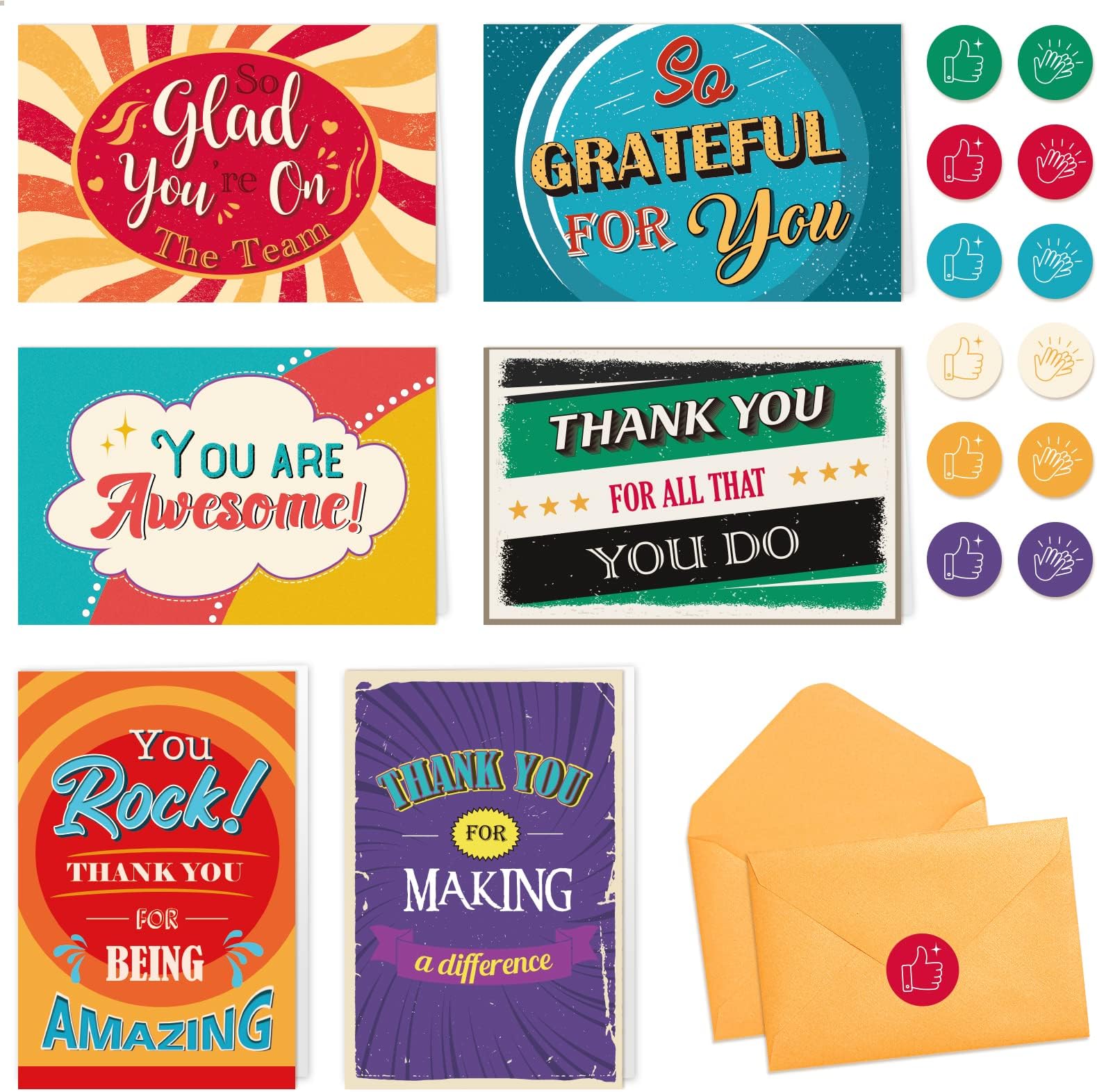 WERNNSAI Employee Appreciation Cards - 24 Thank You Cards with Envelopes & Stickers Colorful Encouragement Cards for Appreciation and Recognition 4โโ x 6โโ Gratitude Cards for Team Staff