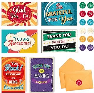 WERNNSAI Employee Appreciation Cards - 24 Thank You Cards with Envelopes & Stickers Colorful Encouragement Cards for Appreciation and Recognition 4’’ x 6’’ Gratitude Cards for Team Staff