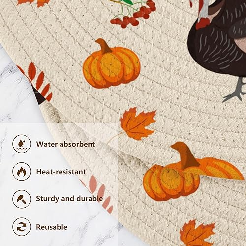 Miniatura 3 de 3 Pcs Extra Large Trivet Mat for Hot Dishes 15in Cotton Thread Weave Heat Resistant Pot Mat for Bowl Kitchen Gadgets Turkey Autumn Pumpkin