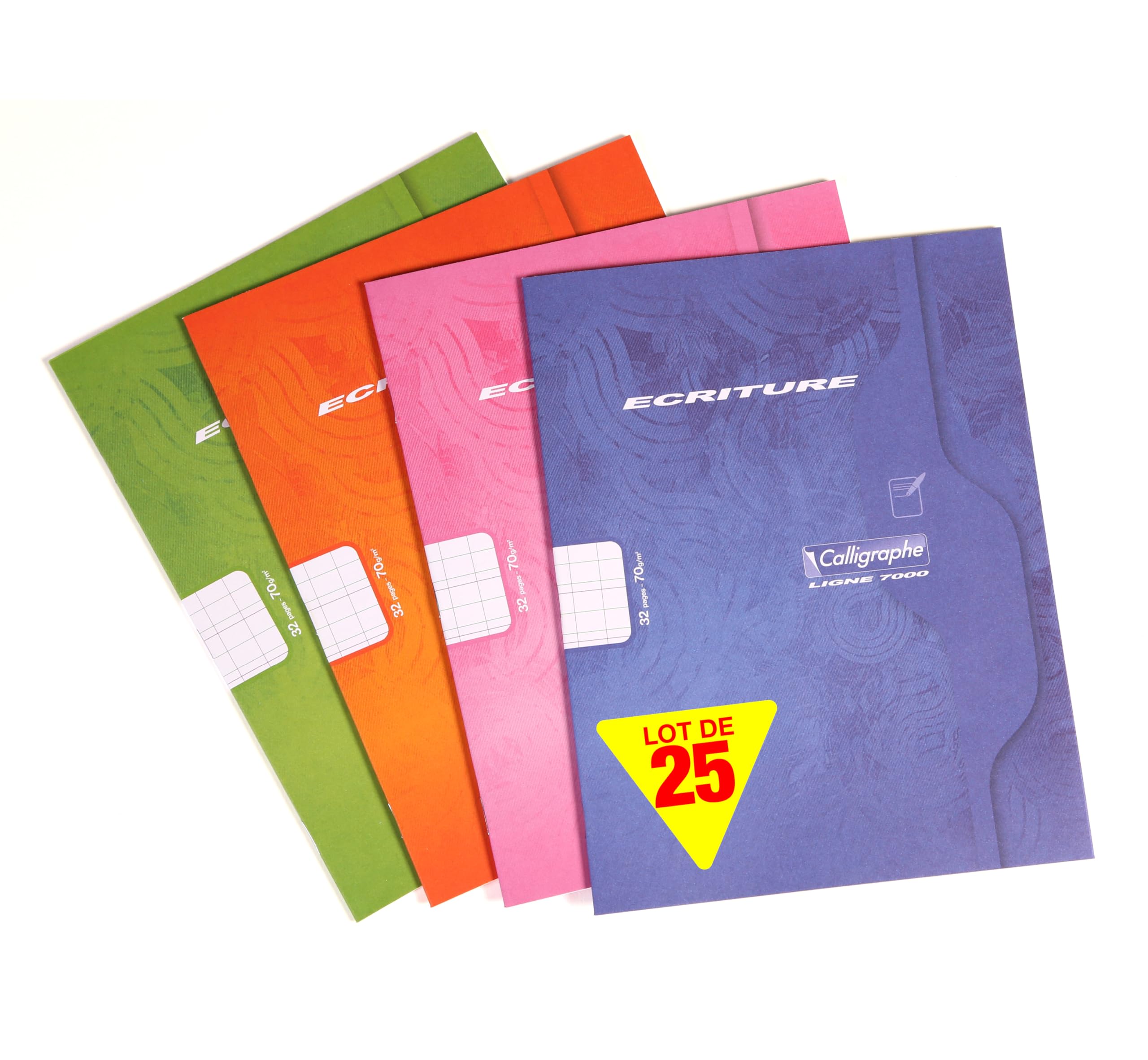 Calligraphe 505CPack - Pack of 25 Writing Notebooks (Clairefontaine) 17x22cm - 32 Pages Double Line 3mm Vertical Line Spacing 70g Random Ast Colour Card Covers