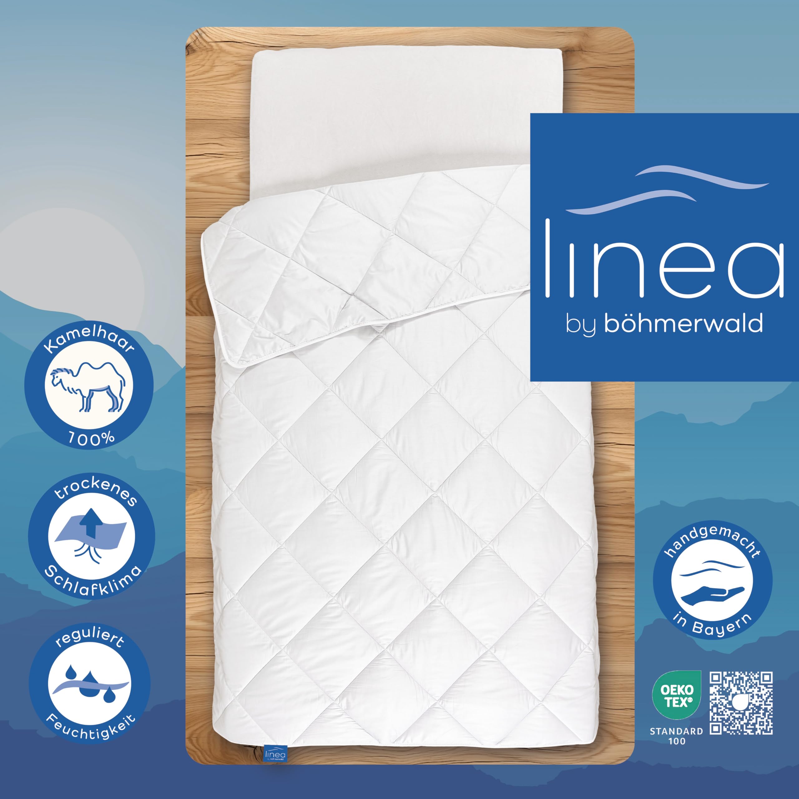 LINEA by böhmerwald - exclusive - Kamelhaardecke normal, 200x200, 100% Kamelhaar, Allergiker geeignet, selbstreinigend, nicht in der Maschine waschbar, in Deutschland produziert