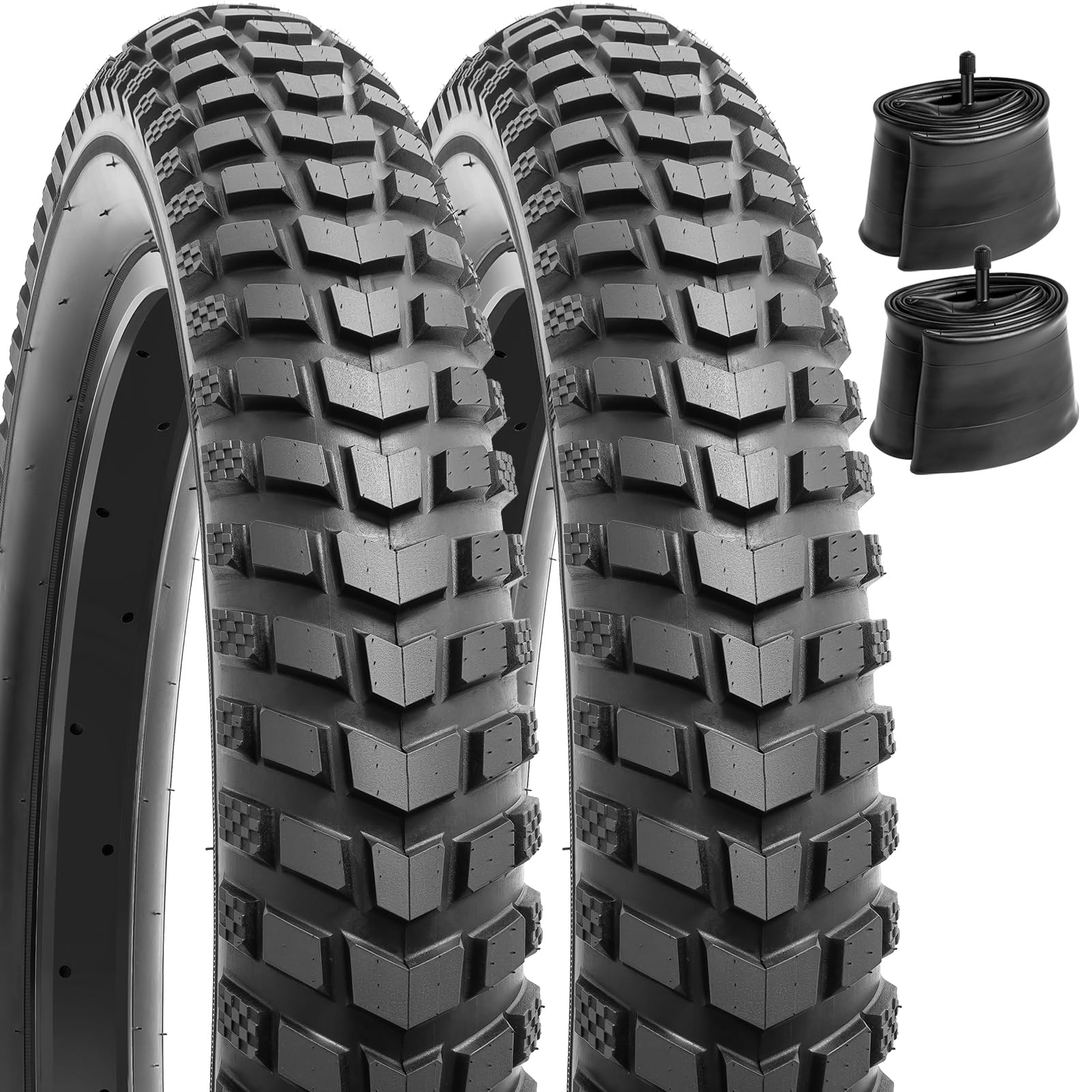 YunSCM 2Pcs 20 inch Fat E-Bike Tires 20x3.0 tyres 76-406 and 20 inch Inner Tubes AV32mm Valve Compatible with 20x3.0 All-Terrain Directional Tread Bicycle Tires and Tubes