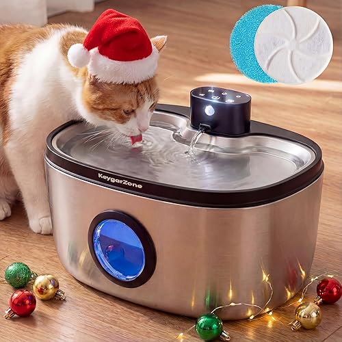 Fuente de agua inalámbrica para gatos de acero inoxidable fuente de agua para mascotas de acero inoxidable de 5L para gatos y perros en interiores,