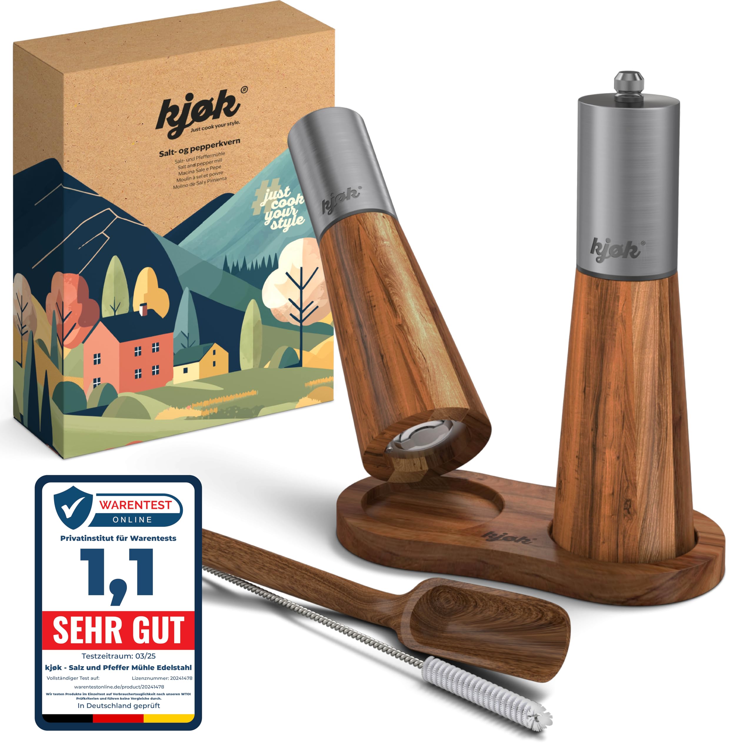 Salz- und Pfeffermühle Set kjøk – Salzmühle manuell zum Nachfüllen | Für frisch gemahlenen Salz und Pfeffer sowie grobe Gewürze – gleichmäßiger Mahlgrad am Esstisch und beim Kochen