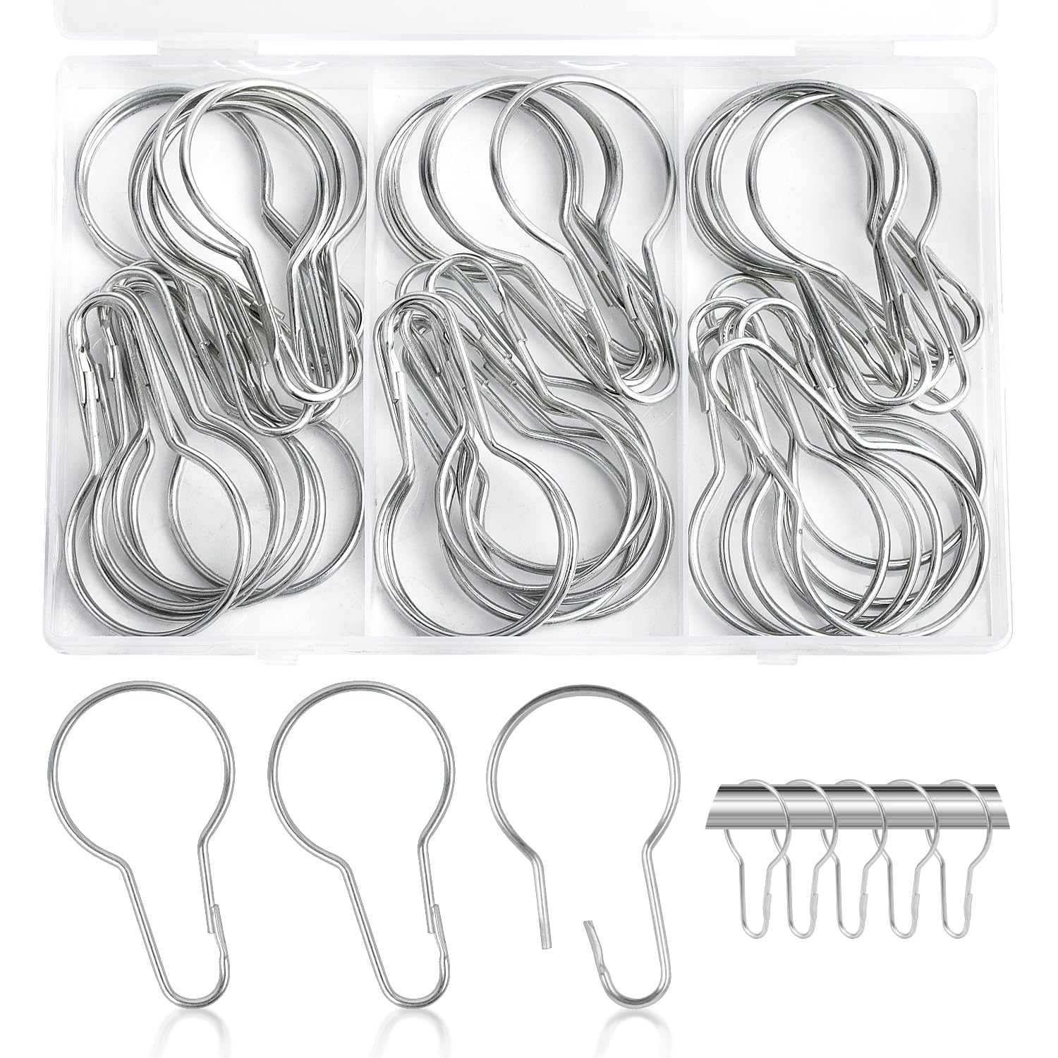 DesertBoy 40 Piezas Anillos para Cortinas de Ducha, Anillas para Cortinas, Argollas para Cortinas, Anillas Cortina Ducha, Anillas Cortinas para Barra de Ducha, Baños, Ventanas (Plata)