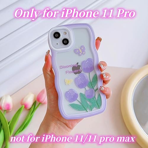 Miniatura 2 de Funda transparente compatible con iPhone 11 Pro de 5.8 pulgadas con diseño floral de mariposa para mujeres y niñas, diseño estético de flores