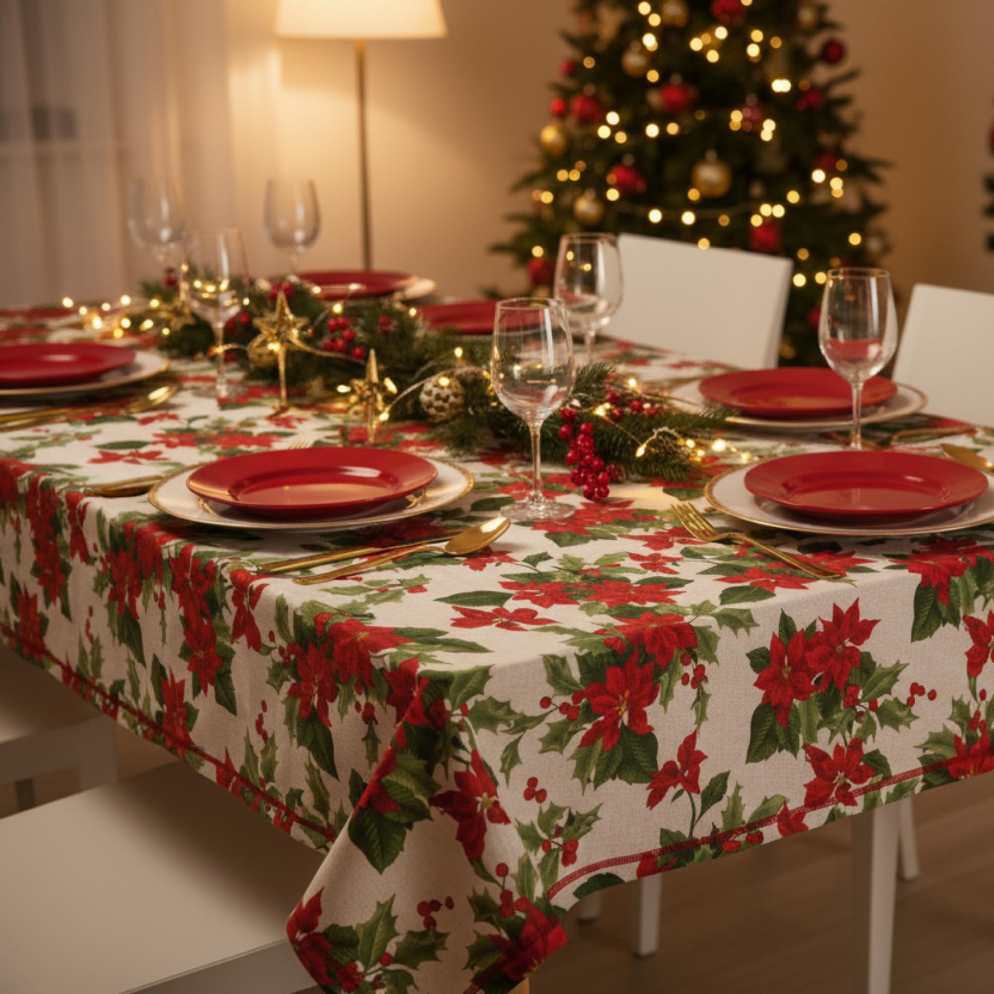 Set 4 Tovaglioli Natalizi In Cotone Con Stampa Floreale – Lavabili E Perfetti Per La Tavola Delle Feste
