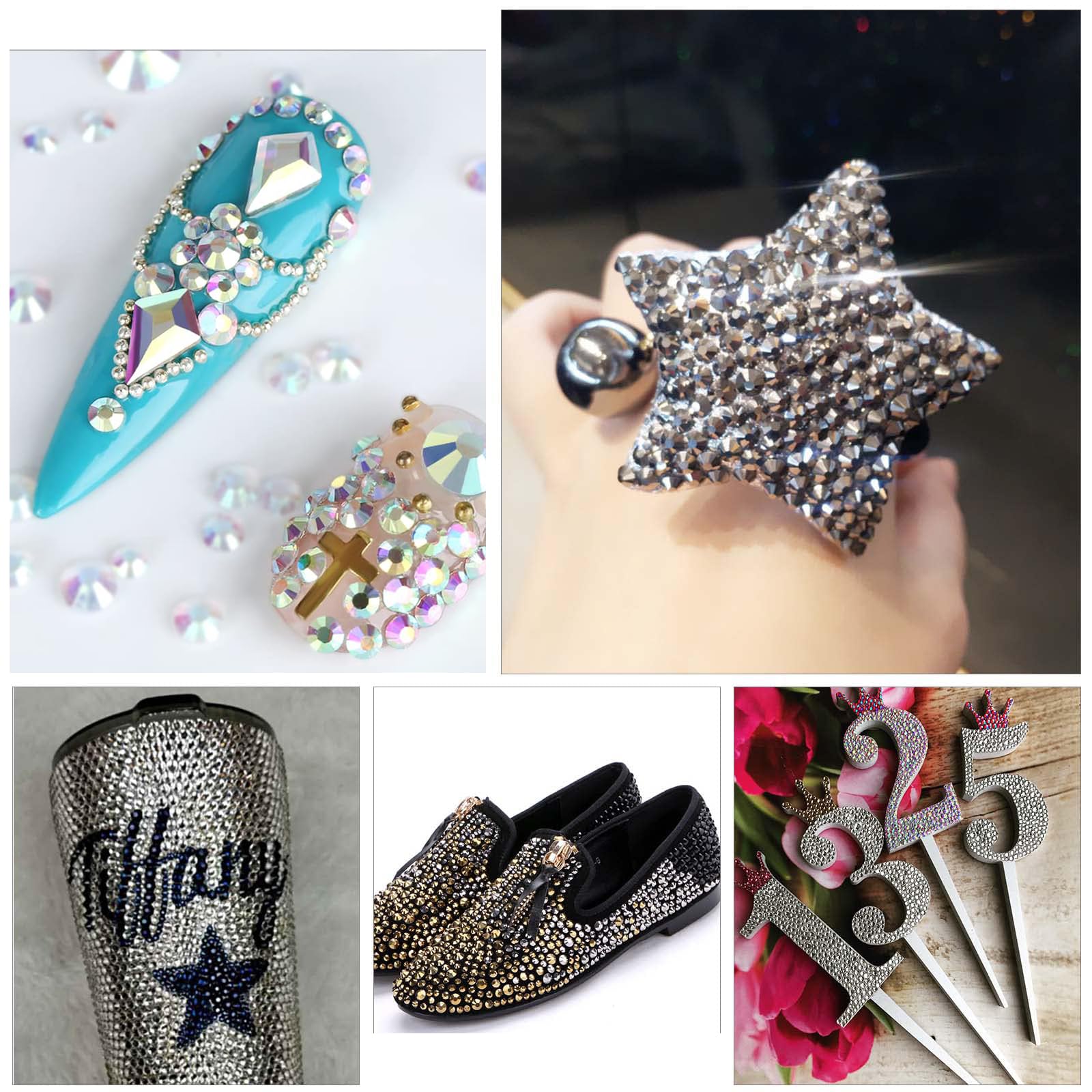 4320 pezzi di Strass Make Up, colore Nero e Transparent AB, per nail art, 5 Dimensioni, strass trasparenti rotondi con Pinzette e Matita di Cera, DIY Strass per Scarpe