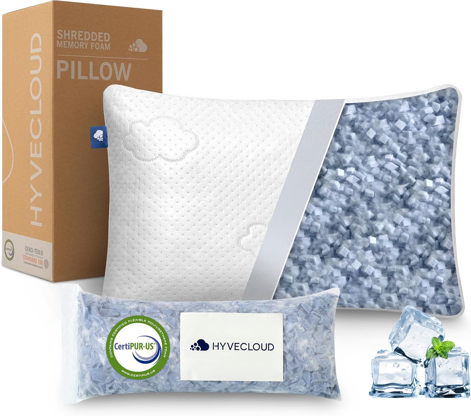 Cooling Side and Back Pillow - Comfort for Neck and Shoulder Pain - Crush Memory Foam Cooling Pillow, Adjustable Soft Bed Pillow,Rectangular White-Cooling++, Queen+Extra Fill Pack of 1