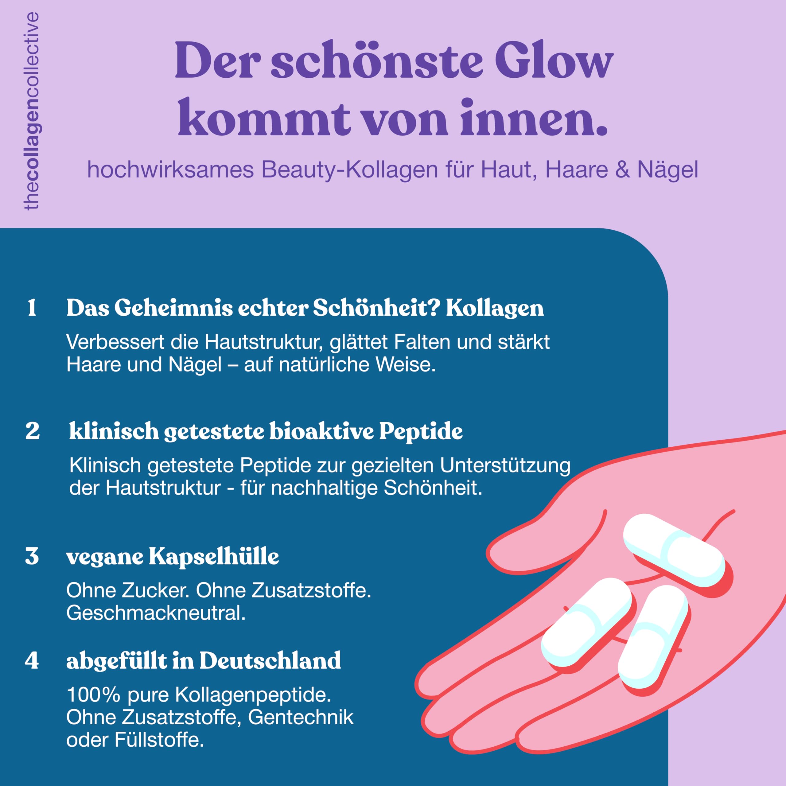 Beauty Kollagen Pulver Kapseln - Hochdosiert Bioaktives Peptide für Haut Haare Nägel Anti-Aging Inner Glow (1080 Kapseln / 6 Monate)