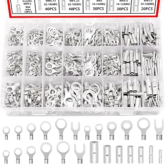 Twidec/640 PCS غير معزول حلقة طقم المحطة الطرفية AWG 22-16 16-14 12-10 غير معزول خاتم النحاس شوكة محطات موصلات الأسلاك كيت من المعلبة أسلاك النحاس الأحمر تجعيد موصلات N-091