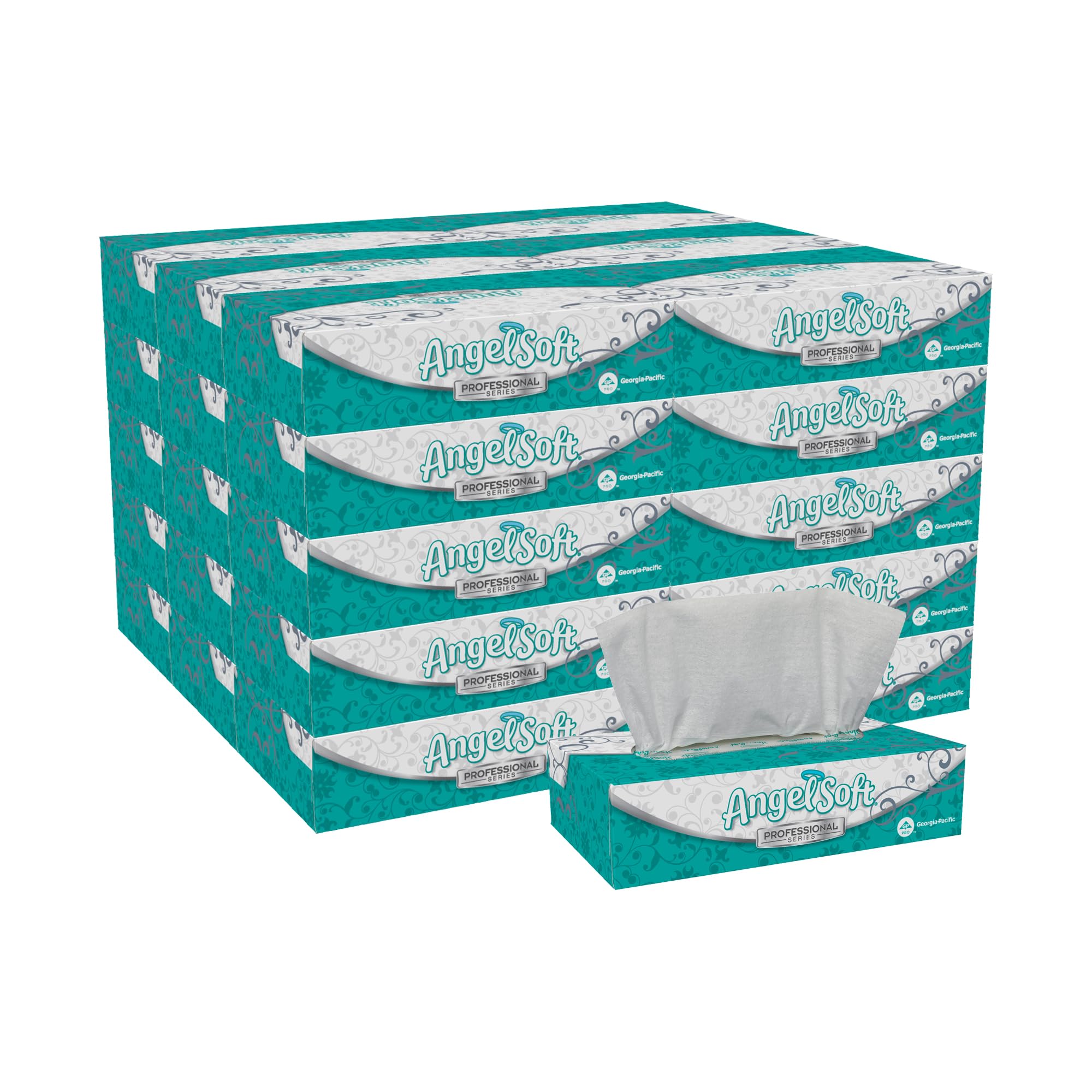 Georgia-Pacific Angel Soft Professional Series 2-Ply Facial Tissue (48580), 100 Sheets Per Box, 30 Tissue Flat Boxes Per Bulk Case