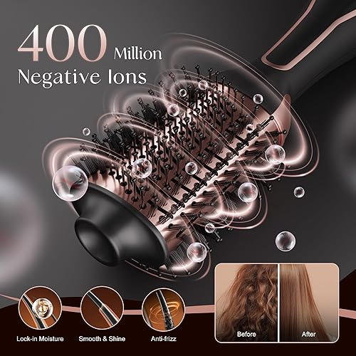 Miniatura 4 de PRITECH Cepillo secador de pelo 4 en 1 de 1000 W en uno, secador de pelo de doble voltaje y moldeador voluminizador con barril ovalado, cepillo de