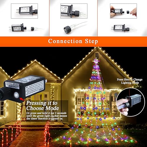 Miniatura 9 de QuList Guirnalda de luces de estrella para decoración de Navidad, 16.4 pies, 315 luces LED para árbol de Navidad 8 modos y resistente al agua, con