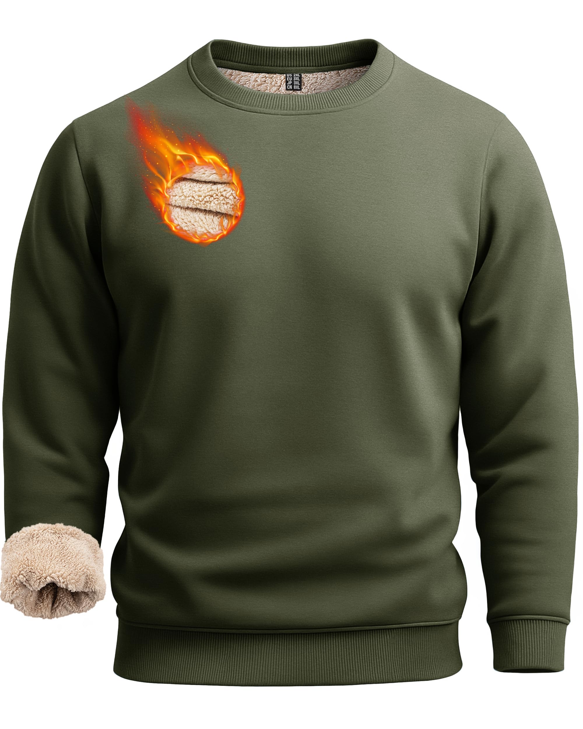 Boladeci Men's Full Sherpa Lined Crewneck Sweatshirt