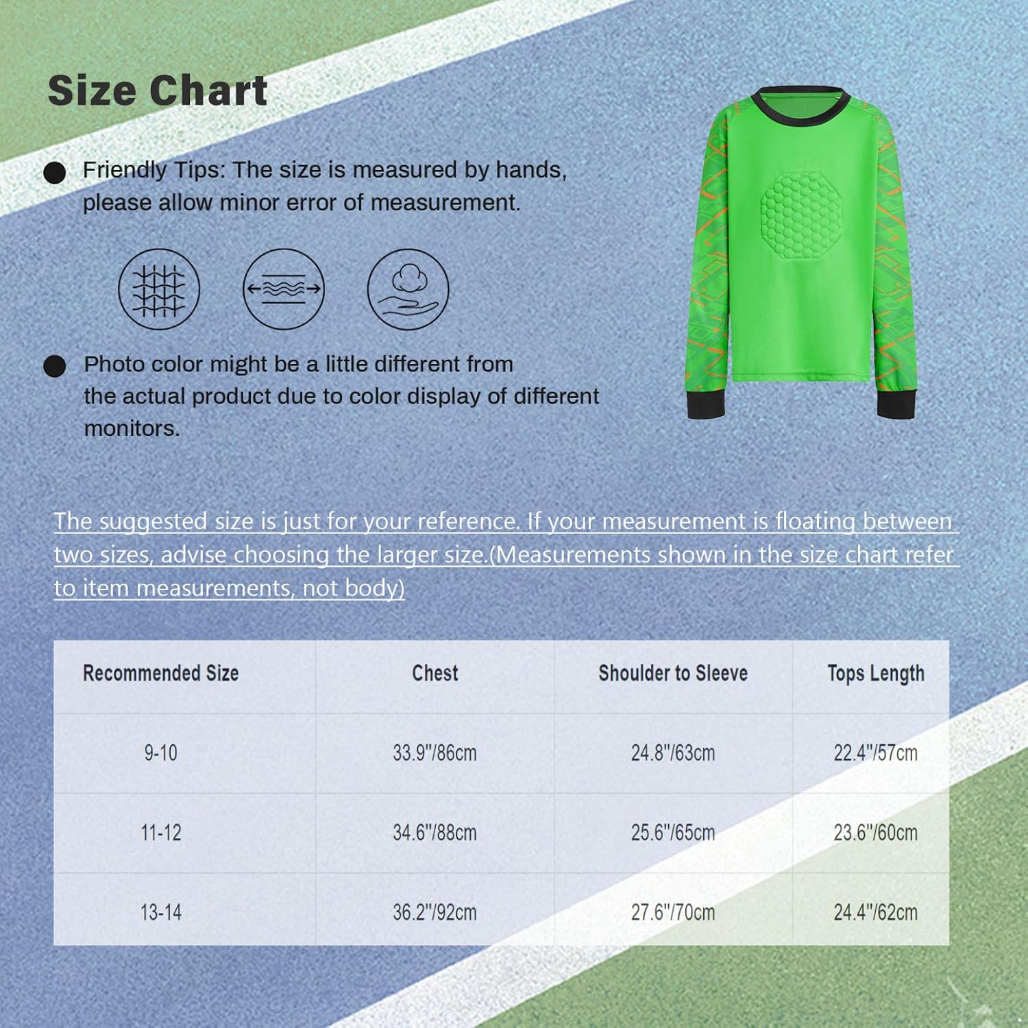 Boys Girls Padded Goalie T-Shirt Soccer Jersey Football Goalkeeper Pullover Shirts Goalie Sweatshirt