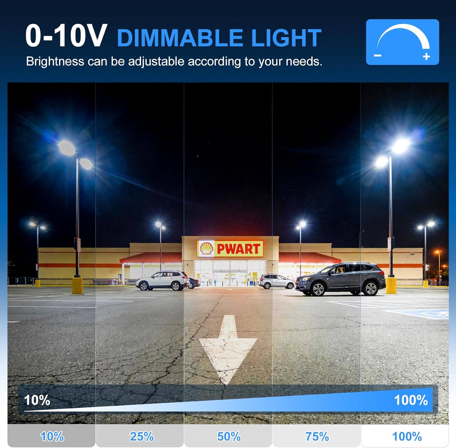 ADUB LED Parking Lot Light, 320W 240W 200W, 48000LM, 3000K/4000K/5000K CCT, 0-10V dimmable DLC & ETL Listed, IP65 Rated, AC100-277V, with Adjustable arm & Slip-fit Mount for Parking/Area Lighting