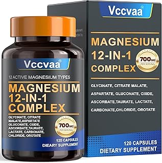 Magnesium Complex 700mg – 12-in-1 Magnesium Supplement with Glycinate, Citrate, Malate, Oxide, Taurate & More – High Absorption for Muscle, Heart, Sleep, Bone, Nerve Support –120 Capsules