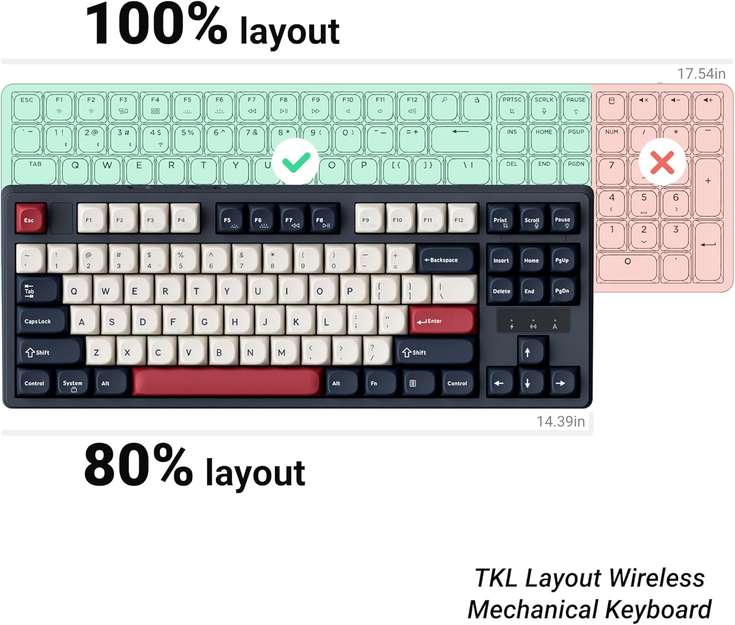 Keychron KJ4 Wireless Custom Mechanical Keyboard, 2.4 GHz Bluetooth QMK 80% Layout RGB, Hot-swappable Red Switch Compatible with Mac Windows Linux, PBT Durable Keycaps for Gaming - Dark Blue