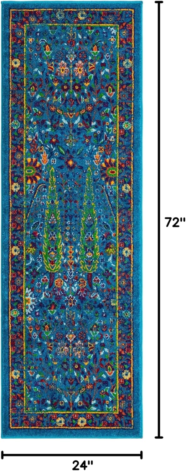 Unique Loom Calypso Collection Area Rug - Kaiso (2' x 6' Runner, Navy Blue/ Green)