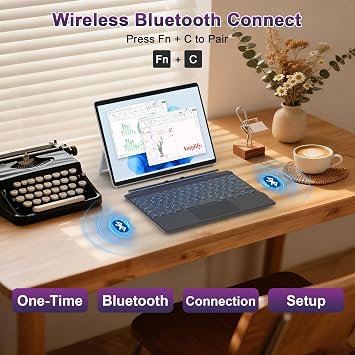 Surface Pro 11/10/X/9/8 Keyboard, Bluetooth Wireless Magnetic Keyboard with 7 Color Backlit, Multi-Touch Trackpad, Rechargeable Battery