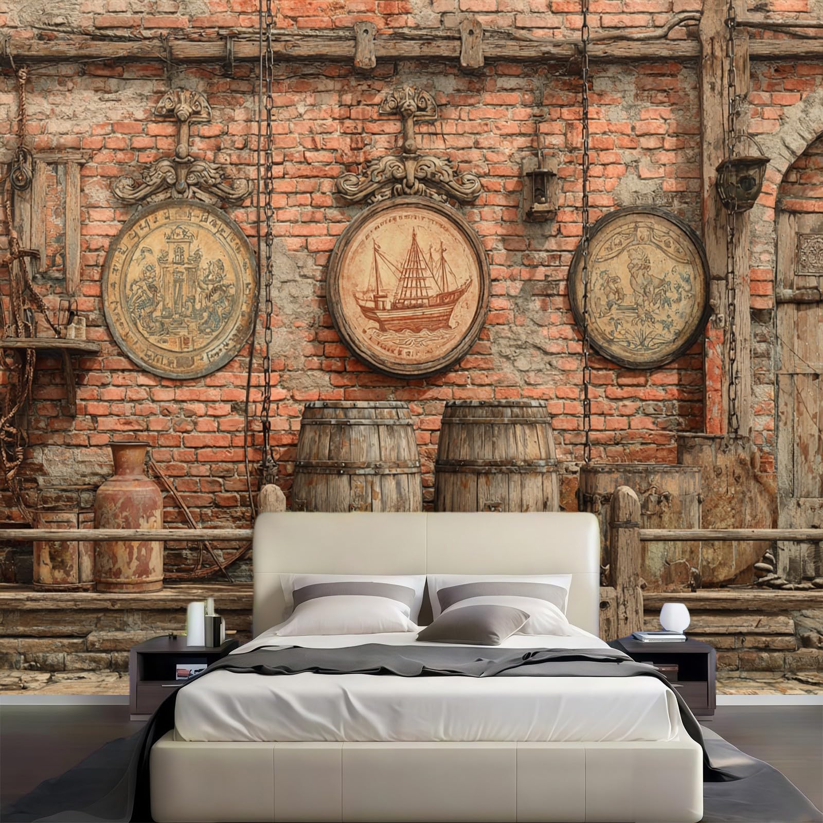 Carta da Parati Sfondo con muro di mattoni in stile retrò 450 x 315 cm in TNT marrone Fotomurale Decorativo per Camera da Letto Soggiorno e Ufficio