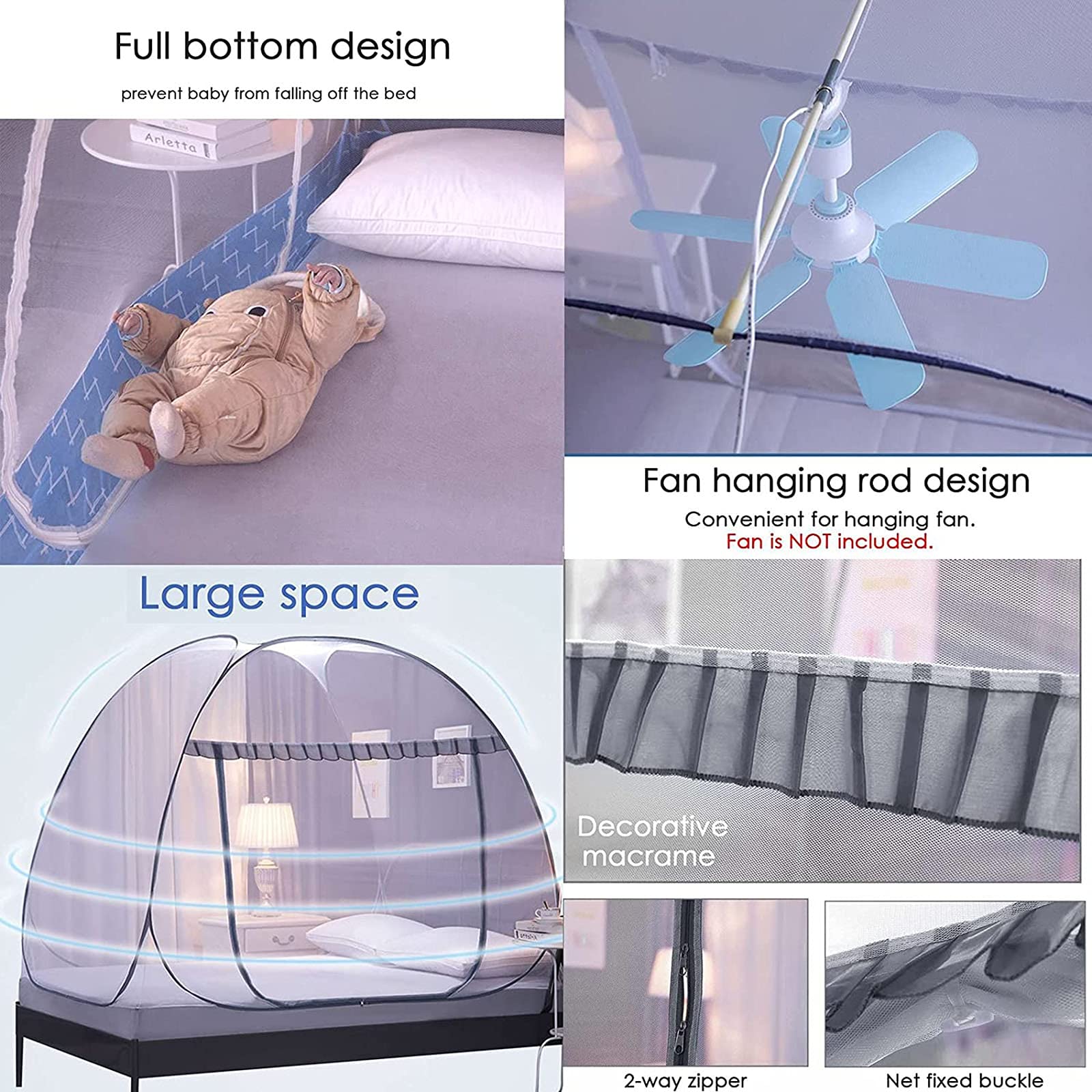 Moustiquaires Pliables À Très Grande Entrée, Moustiquaires De Yourte Pop-Up pour Lit Simple, Empêcher Les Insectes D'assurer La Circulation De L'air,E,1 * 2 * 1M
